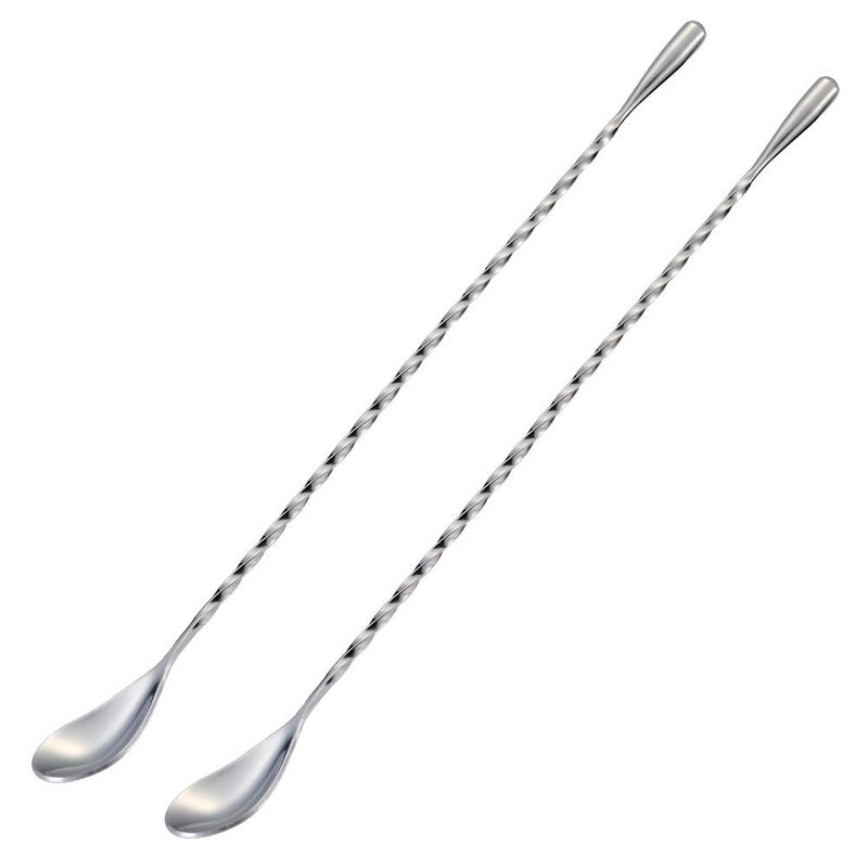 Briout Bar Spoon Cocktail Mixing Stirrers for Drink, Stainless Steel 12 Inches Long Handle, Silver 2 Pieces - Image 1