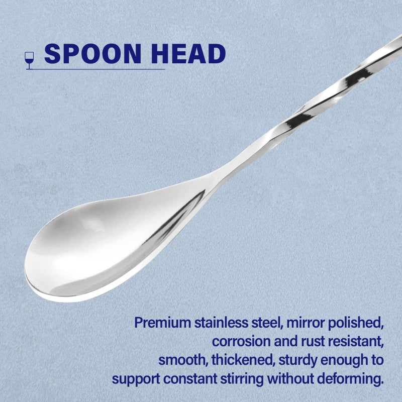 Briout Bar Spoon Cocktail Mixing Stirrers for Drink, Stainless Steel 12 Inches Long Handle, Silver 2 Pieces - Image 3