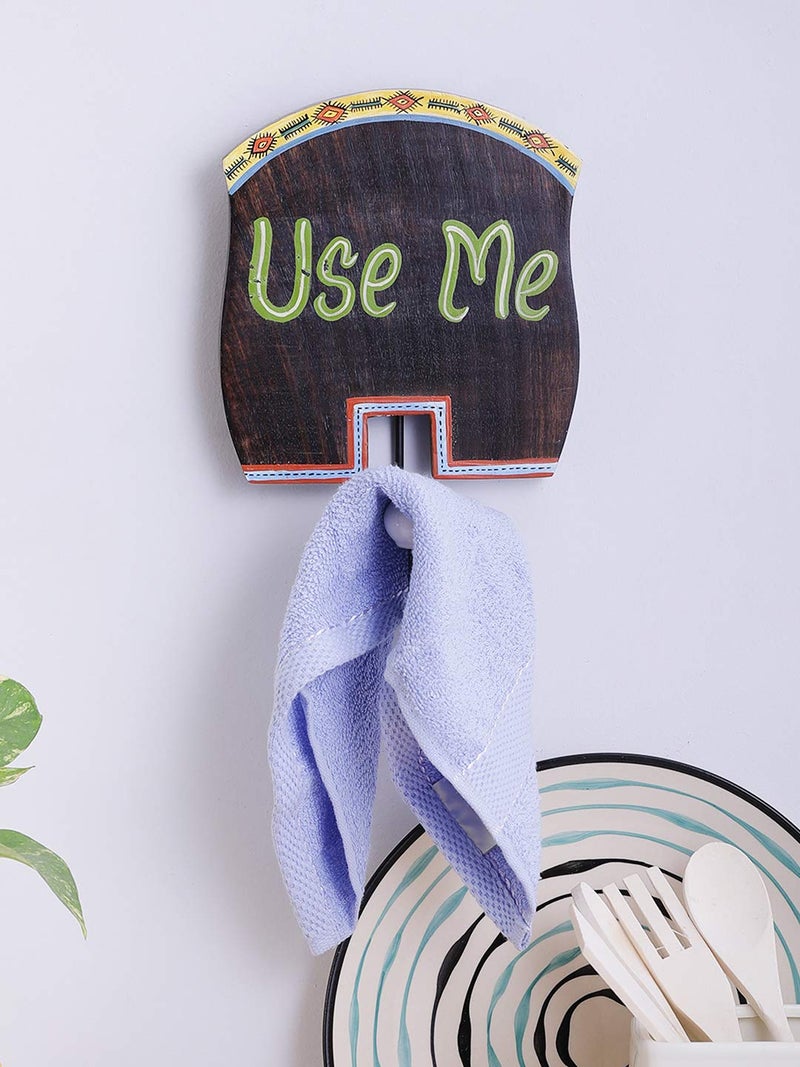 VarEesha VarEesha Hand Painted Use Me Mango Wood Wall Mounting Towel Holder PlaqueKitchen Towel HolderNapkin Holder Hand Towel Stand Hangers for Wash Basin Kitchen Wooden Wall Hanging 