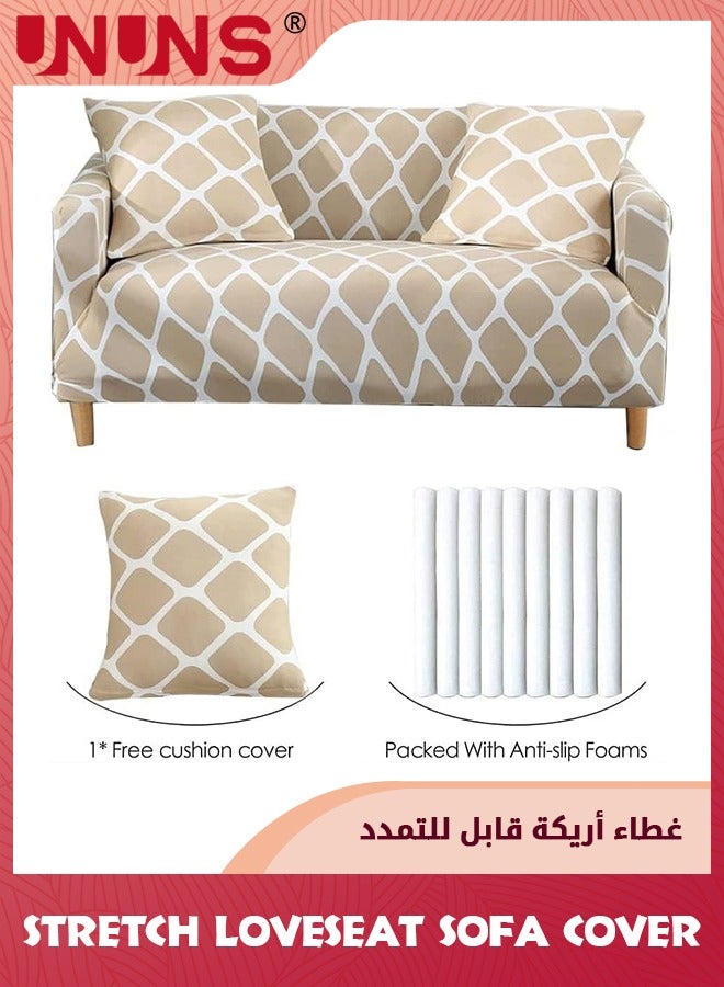 UNUNS Stretch Sofa Cover,1-Piece Printed Sofa Slipcover Couch Sofa Cover Elastic Universal Sofa Protector,Two Seats Apricot Geometric Style All-inclusive Stretch Sofa Slipcover  - Image 2