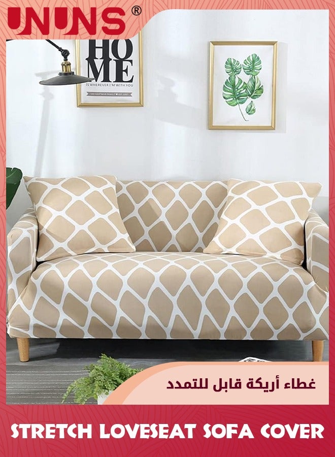 UNUNS Stretch Sofa Cover,1-Piece Printed Sofa Slipcover Couch Sofa Cover Elastic Universal Sofa Protector,Two Seats Apricot Geometric Style All-inclusive Stretch Sofa Slipcover  - Image 3
