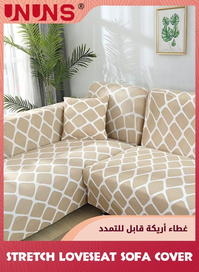 UNUNS Stretch Sofa Cover,1-Piece Printed Sofa Slipcover Couch Sofa Cover Elastic Universal Sofa Protector,Two Seats Apricot Geometric Style All-inclusive Stretch Sofa Slipcover  - Image 5