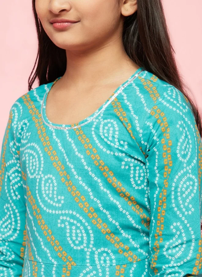 AKS Blue Ethnic Motifs A-Line Dress for Girls