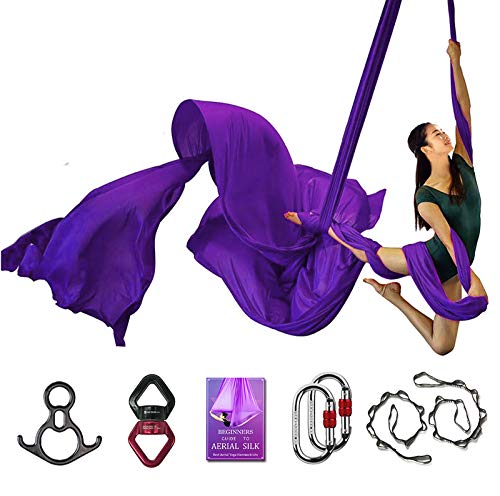 SYCYKA Deluxe Aerial Silks Equipment Set for Yoga, Acrobatics, Dance & Circus Arts (L:10m W:2.8m - Deep Purple) - Image 1