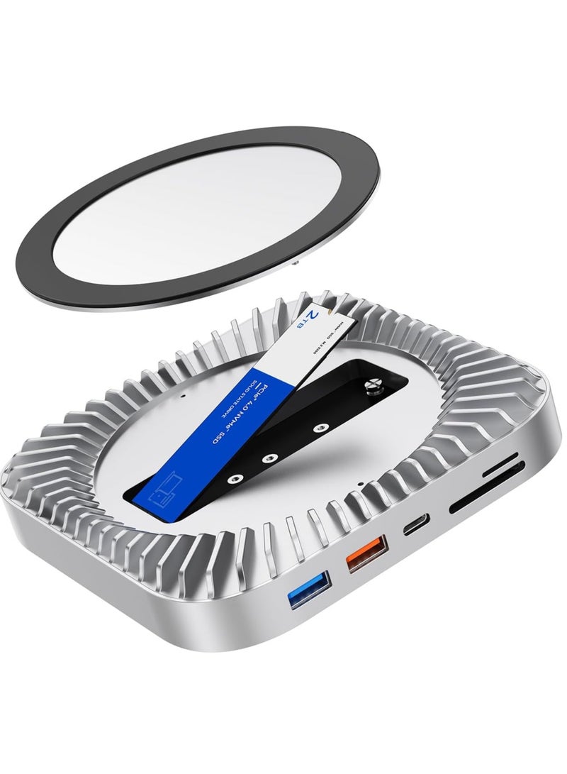 Raycue Mac Mini M4 Dock, Aluminum Mac Mini Stand and HDMI Hub for Mac Mini M4 and M4 Pro 2024 with M.2 NVMe/SATA SSD Enclosure, 4K60Hz HDMI,10G USB A/C, 5G USB A*2, USB-C Charge, SD/TF, Audio - Image 4