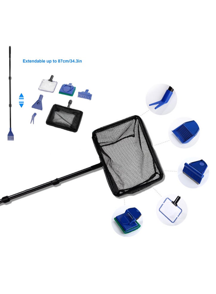 KASTWAVE Aquarium Fish Tank Cleaning Tool Set, SYOSI Glass Fish Tank Fishing Net Algae Moss Scraper, 6-in-1 with Fish Net, Algae Scraper, Spoon Net, Gravel Rake, Plant Fork, Clean Sponge Aquarium Cleaning - Image 2