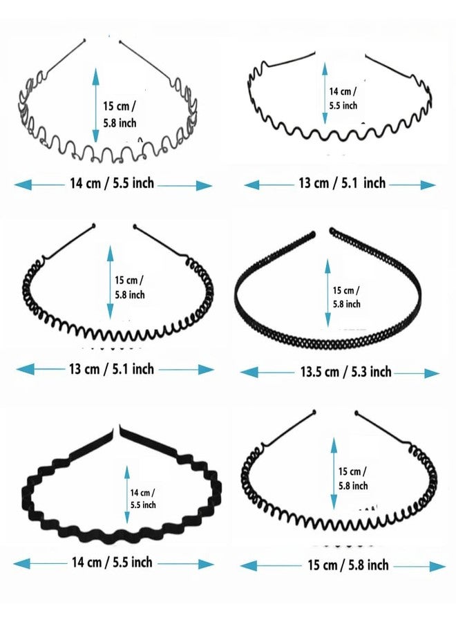 KLNEEDS Black Metal Hair Band for Men - 10 Pcs Thin Wavy Non-Slip Adjustable Headbands for Women & Boys, Sports, Gym, Yoga, Running & Face Wash - Image 3