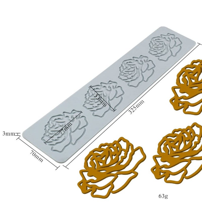 TUKE 3D Leaves Silicone Molds Flower Cake Fondant Mat Bee Leaf Pastry Moulds Rose Impression Chocolate Hollow Lace Mold (Rose_13x2.8x0.12inch_E) - Image 3