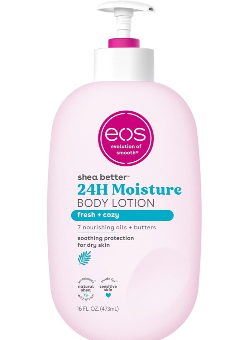 EOS Shea Better Body Lotion Fresh & Cozy, 24-Hour Moisture Skin Care, Lightweight & Non-Greasy, Made with Natural Shea, Vegan, 16 fl oz (473ml) - Image 1