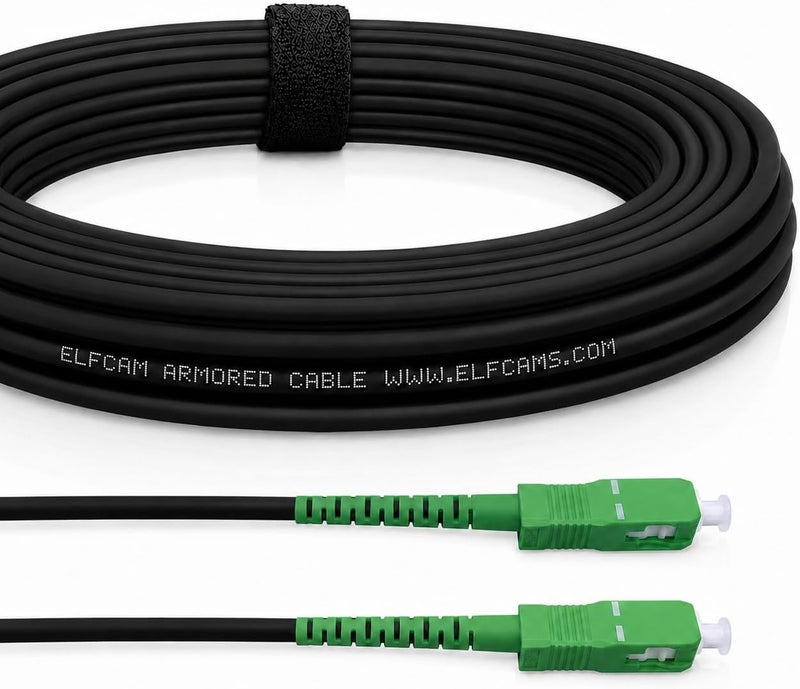 Elfcam - كابل ألياف بصرية مدرع SC/APC إلى SC/APC أحادي النمط أحادي الألياف، متوافق مع كابلات FTTH (70 متر) - Image 1