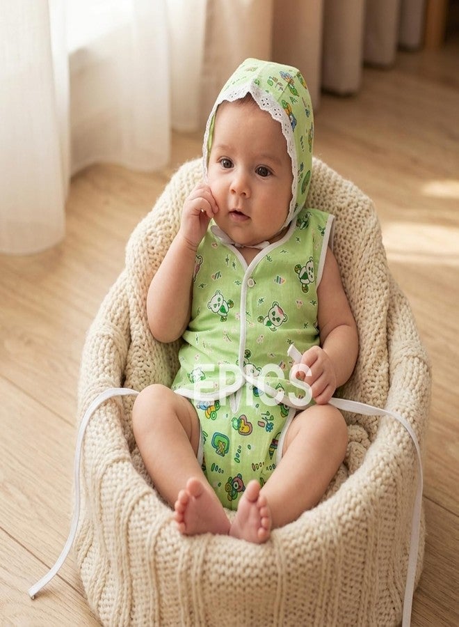 Epics (Pack of 3 Newborn Baby | 0-6 Months | Cotton Vest Set with Cap & Nappy Soft Sleeveless Infant Innerwear Combo, Breathable Printed Summer Clothing for Boys & Girls, Multicolor - Image 3
