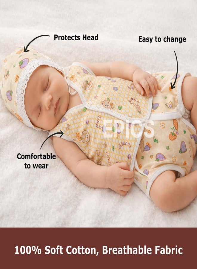 Epics (Pack of 3 Newborn Baby | 0-6 Months | Cotton Vest Set with Cap & Nappy Soft Sleeveless Infant Innerwear Combo, Breathable Printed Summer Clothing for Boys & Girls, Multicolor - Image 2