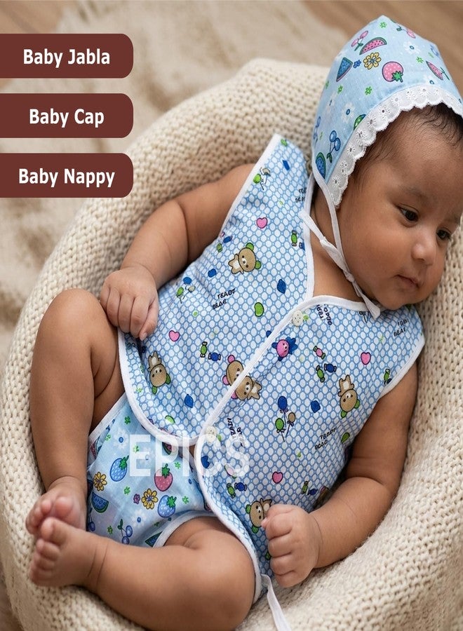 Epics (Pack of 3 Newborn Baby | 0-6 Months | Cotton Vest Set with Cap & Nappy Soft Sleeveless Infant Innerwear Combo, Breathable Printed Summer Clothing for Boys & Girls, Multicolor - Image 4
