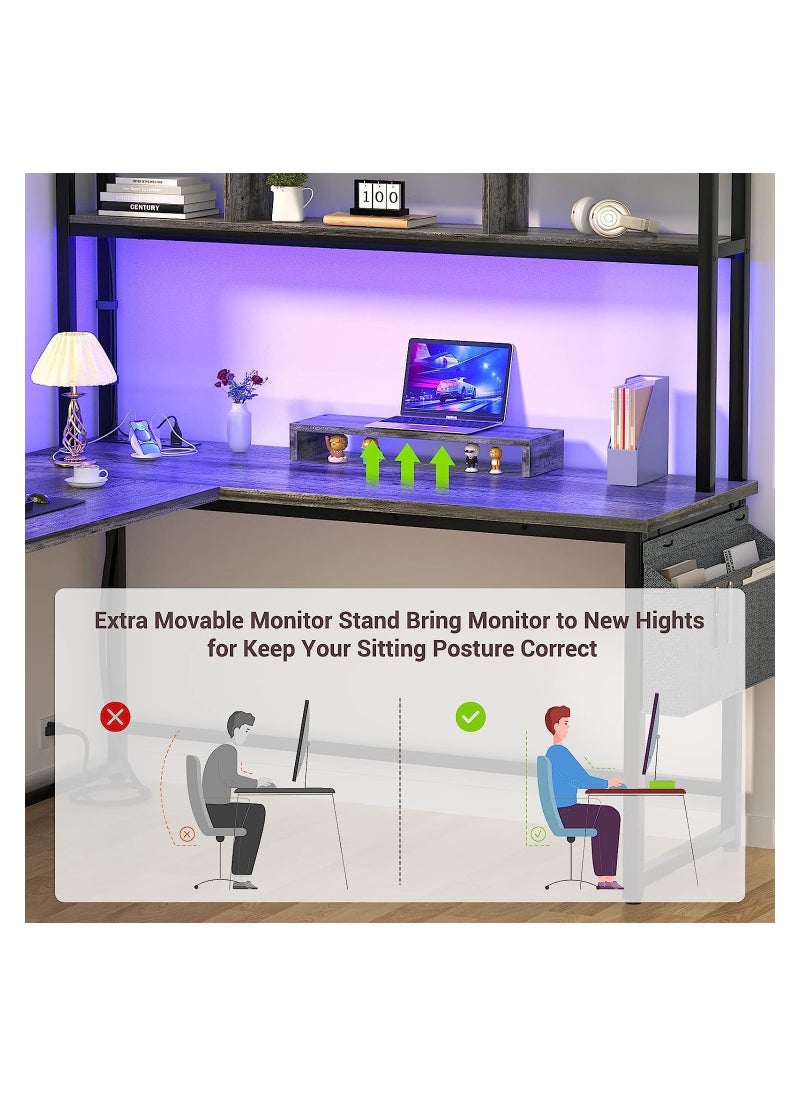 Royal Polar - Reversible L-Shaped Corner Computer Desks Gaming Desk with Storage Shelf & Monitor Stand, Modern Home Office Desk Writing Desk Modular Dombination Desk Shaped Desk with Power Outlet  LED Strip - Image 1