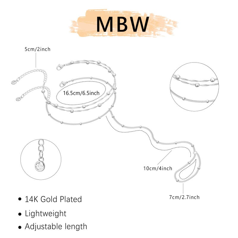 MBW Silver Hand Chain Bracelets for Women,Dainty 14k Plated Finger Ring Bracelet Hand Chain Layered Gold bead Bracelet for Non Tarnish Trendy Simple Jewelry for Women - Image 5