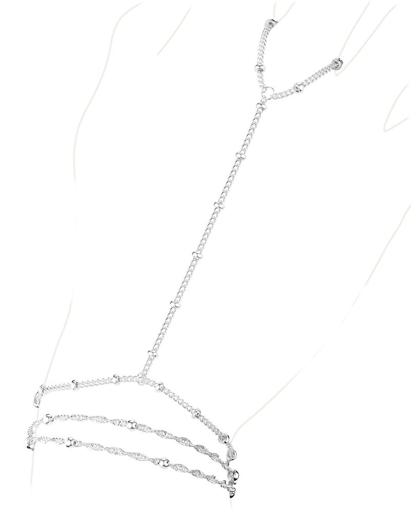 MBW Silver Hand Chain Bracelets for Women,Dainty 14k Plated Finger Ring Bracelet Hand Chain Layered Gold bead Bracelet for Non Tarnish Trendy Simple Jewelry for Women - Image 1