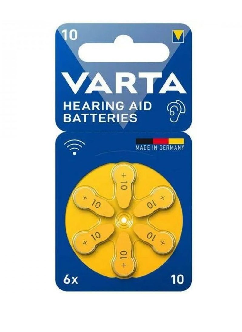 VARTA - Hearing Aid Batteries, Yellow Type 10 , PR70 , 1.45V , 6 pes, Custom Made, high hearing level, mercury-free, Made in Germany - Image 1
