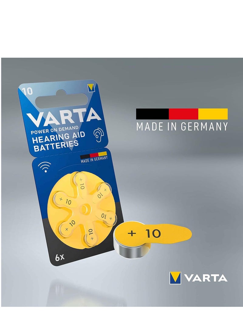 VARTA - Hearing Aid Batteries, Yellow Type 10 , PR70 , 1.45V , 6 pes, Custom Made, high hearing level, mercury-free, Made in Germany - Image 1