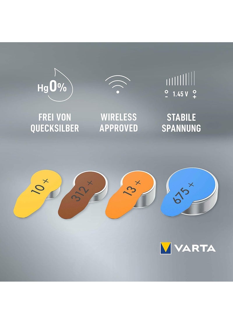 VARTA - Hearing Aid Batteries, Yellow Type 10 , PR70 , 1.45V , 6 pes, Custom Made, high hearing level, mercury-free, Made in Germany - Image 1