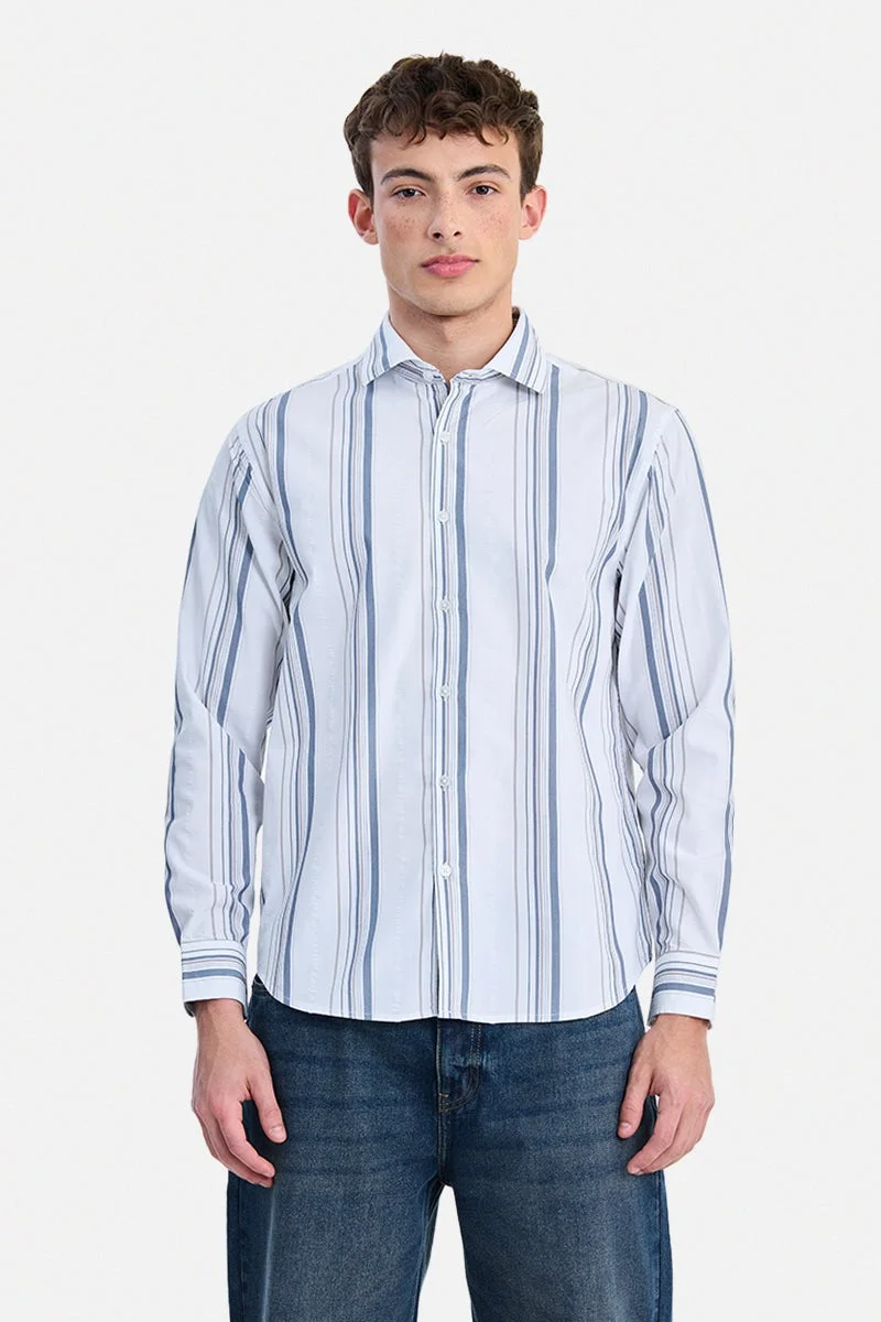 سنيتش White Striped Long Sleeve Regular Fit Shirt