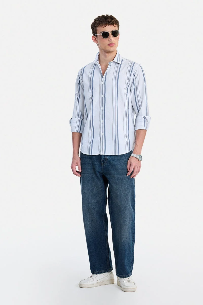 سنيتش White Striped Long Sleeve Regular Fit Shirt