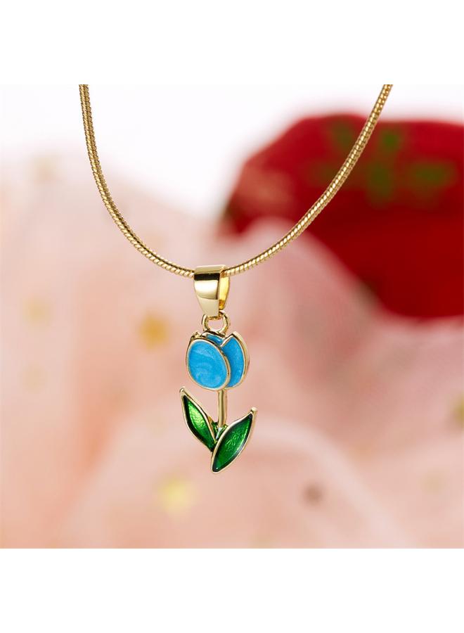 European And American New Tulip Necklace Elegant Fashion Flower Necklace Small Fresh Clavicle Chain 