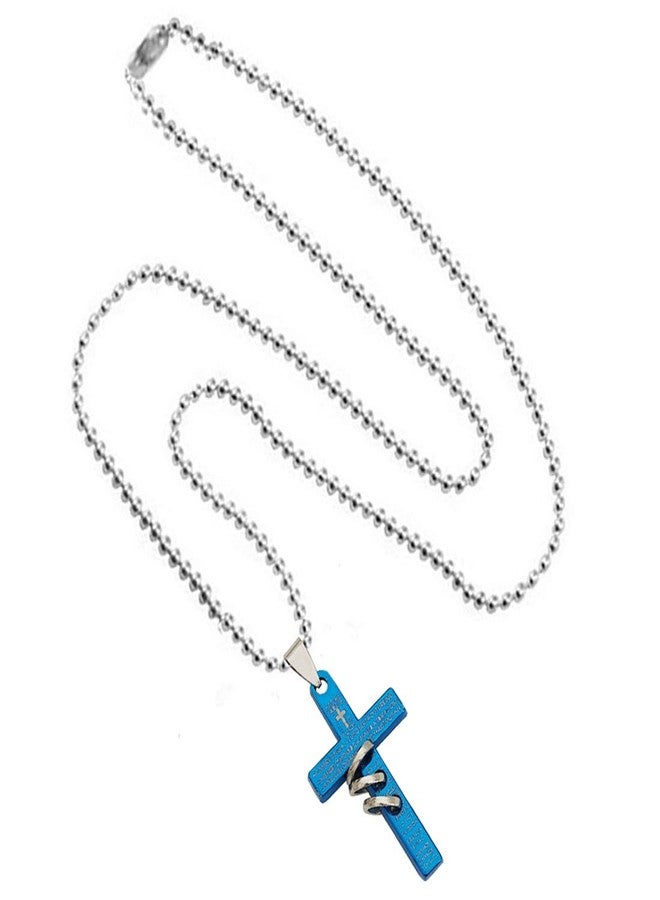 Sullery Christmas Gift Lord Holy Jesus Christ Crucifix Cross Locket Blue Stainless Steel 01 Necklace Pendant for Men and Women - Image 2