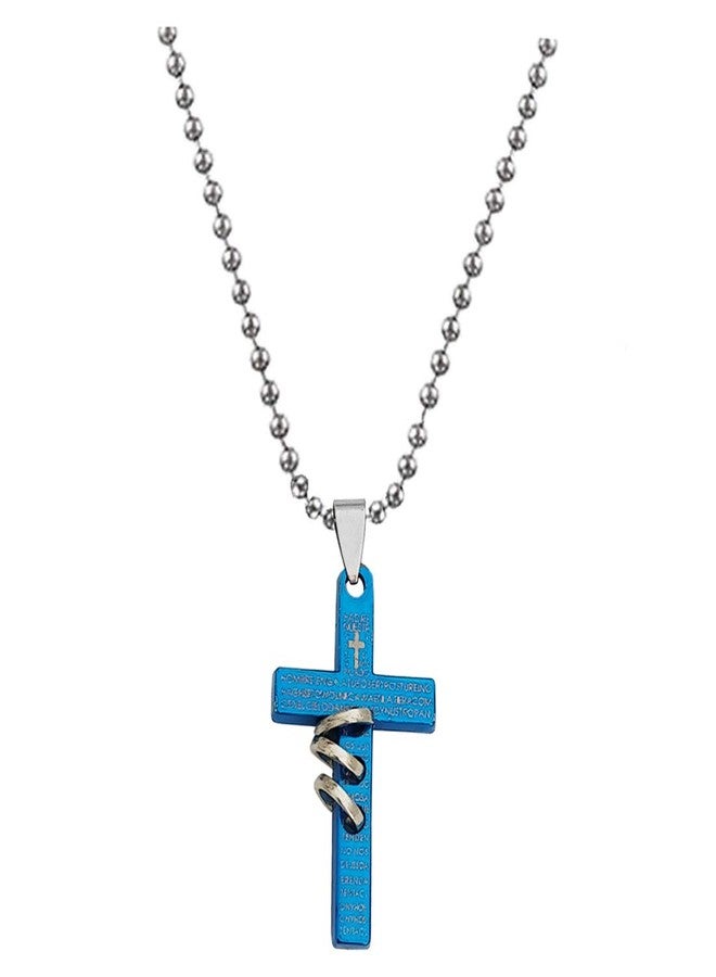 Sullery Christmas Gift Lord Holy Jesus Christ Crucifix Cross Locket Blue Stainless Steel 01 Necklace Pendant for Men and Women - Image 1