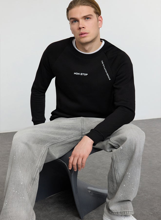 trendyol Black Regular/Normal Cut Raglan Sleeve Text Printed Sweatshirt - Image 5