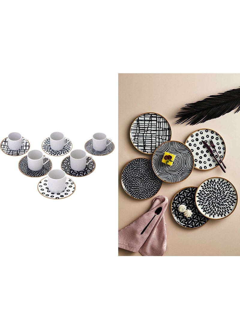 Porland - Fractal Round Serving and Coffee Cup Set 18 Pieces for 6 Persons - Image 1