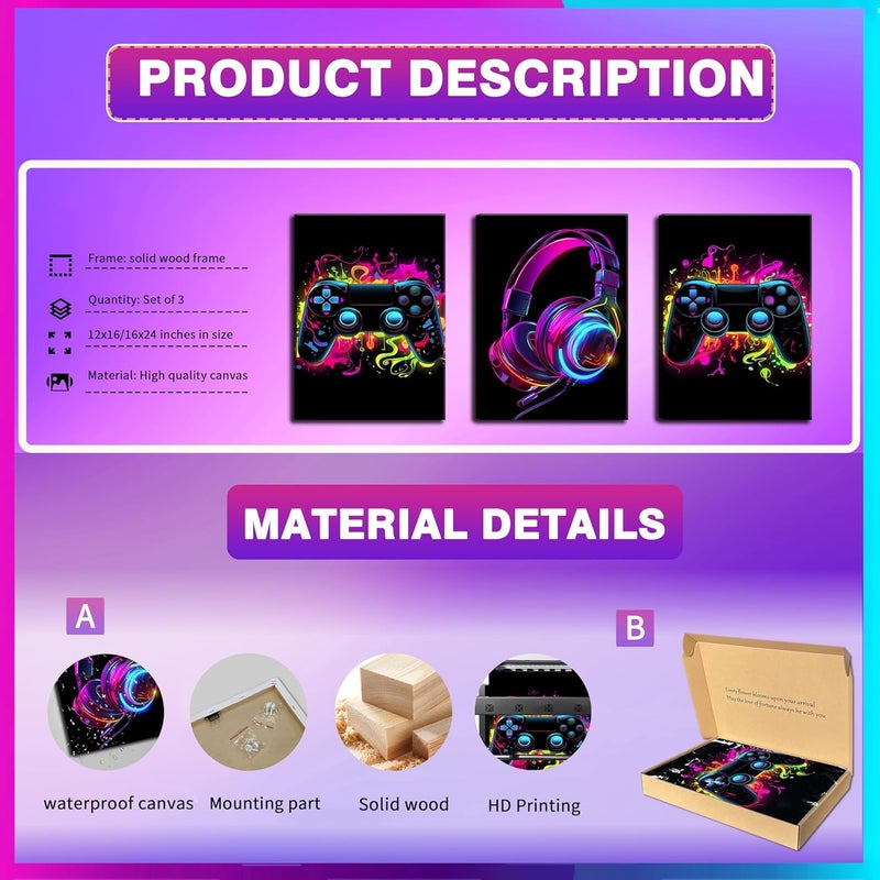 BGFCE مجموعة فنون الجدران النيون للألعاب BGFCE من 3 قطع - Image 5