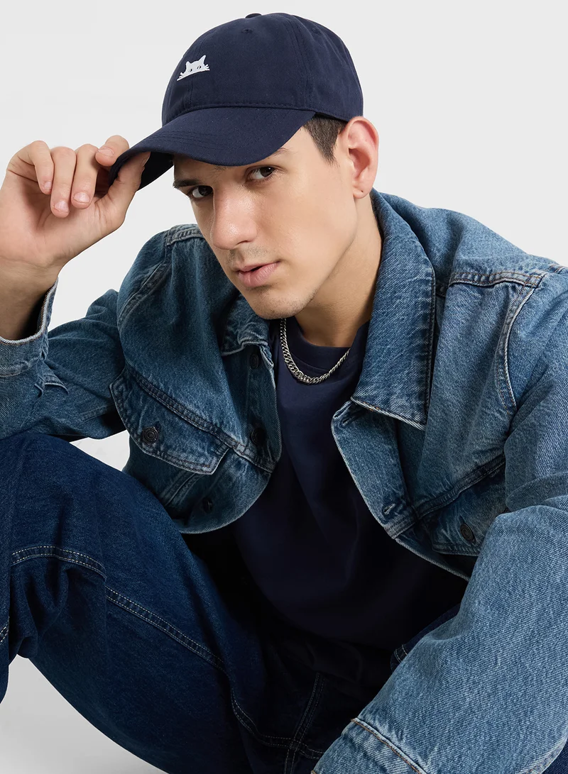 Seventy Five Cat Embroidered Casual Curve Peak Cap