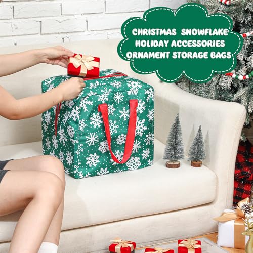 Kajaia 2 Pcs Christmas Ornament Storage 12 x 12 x 12 Inch Snowflake Holiday Accessories Bag Christmas Storage Containers Tear Proof Xmas Ornament Organizer with Handles Full Length Zipper (Green) - Image 3