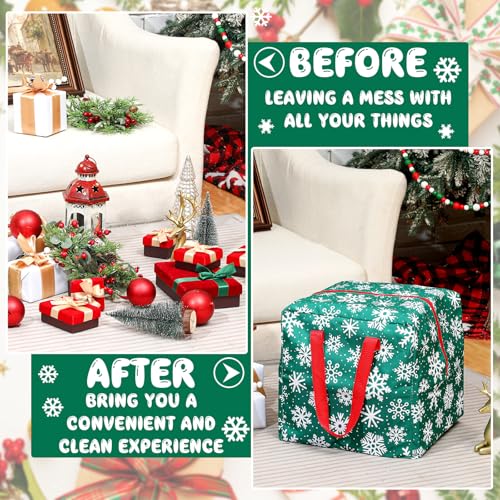 Kajaia 2 Pcs Christmas Ornament Storage 12 x 12 x 12 Inch Snowflake Holiday Accessories Bag Christmas Storage Containers Tear Proof Xmas Ornament Organizer with Handles Full Length Zipper (Green) - Image 4