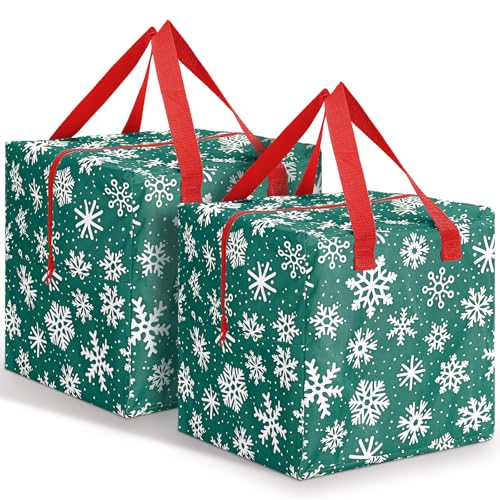 Kajaia 2 Pcs Christmas Ornament Storage 12 x 12 x 12 Inch Snowflake Holiday Accessories Bag Christmas Storage Containers Tear Proof Xmas Ornament Organizer with Handles Full Length Zipper (Green) - Image 1