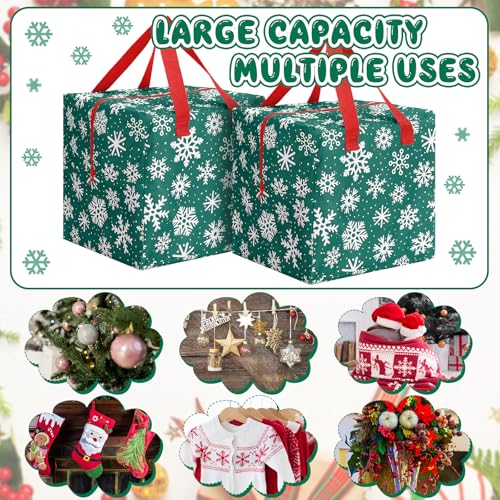 Kajaia 2 Pcs Christmas Ornament Storage 12 x 12 x 12 Inch Snowflake Holiday Accessories Bag Christmas Storage Containers Tear Proof Xmas Ornament Organizer with Handles Full Length Zipper (Green) - Image 5