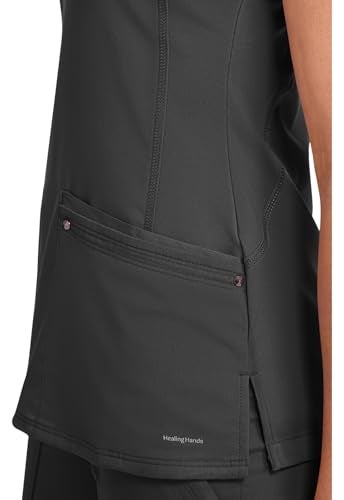 Healing Hands Yoga Scrubs Top for Women Purple Label 2 Pocket V-Neck Women's Scrub Top 2245 Juliet Black XXS - Image 3
