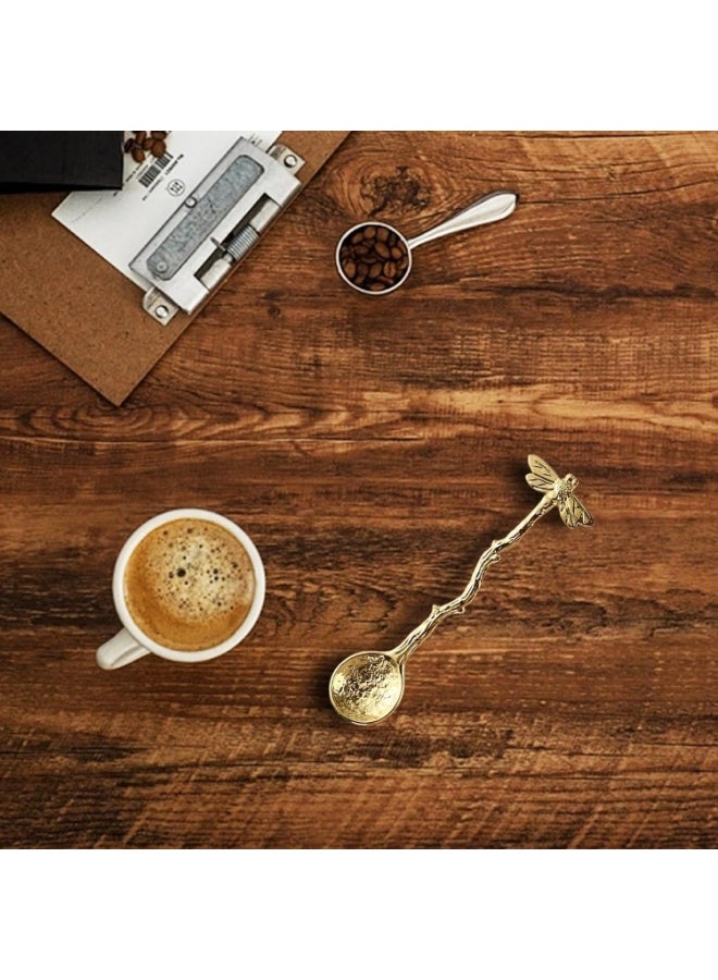 4 Pieces Vintage Gold Dragonfly Decorative Spoon Long Handle Dessert Tableware, Elegant Sugar Tea Coffee Stirring Bar Spoon Practical Kitchen Gadget for Daily Home and Cafe Dessert Serving - Image 3