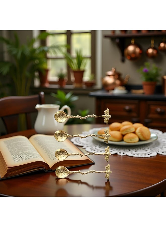 4 Pieces Vintage Gold Dragonfly Decorative Spoon Long Handle Dessert Tableware, Elegant Sugar Tea Coffee Stirring Bar Spoon Practical Kitchen Gadget for Daily Home and Cafe Dessert Serving - Image 5