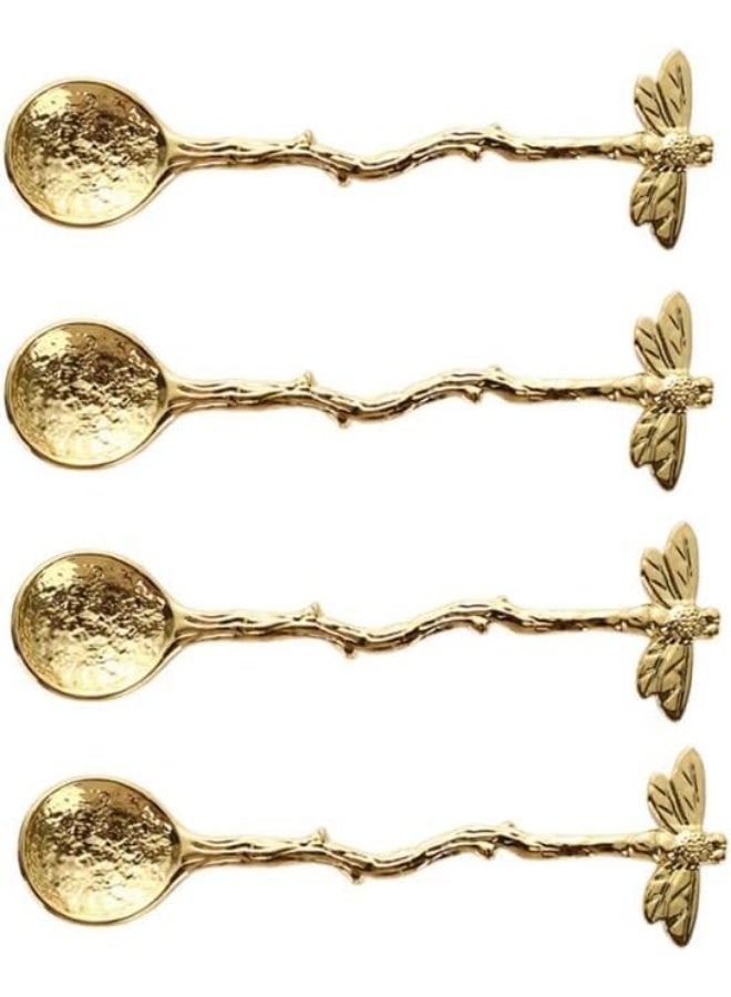 4 Pieces Vintage Gold Dragonfly Decorative Spoon Long Handle Dessert Tableware, Elegant Sugar Tea Coffee Stirring Bar Spoon Practical Kitchen Gadget for Daily Home and Cafe Dessert Serving - Image 1