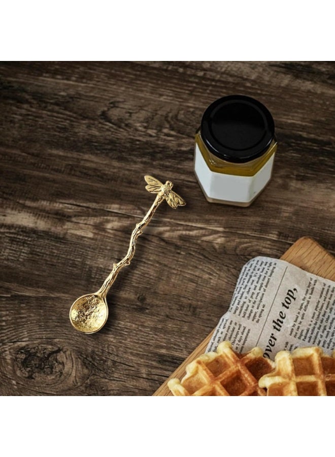 4 Pieces Vintage Gold Dragonfly Decorative Spoon Long Handle Dessert Tableware, Elegant Sugar Tea Coffee Stirring Bar Spoon Practical Kitchen Gadget for Daily Home and Cafe Dessert Serving - Image 4