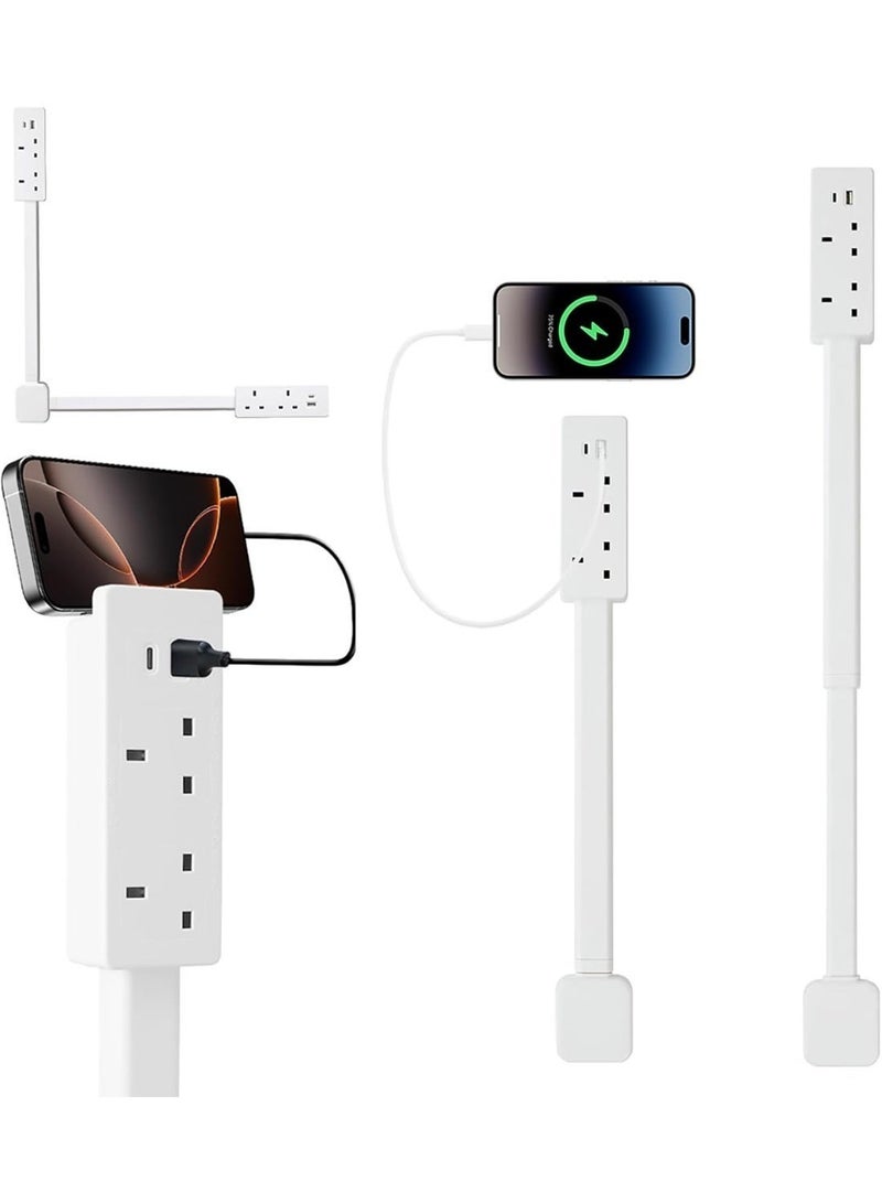 Neox توصيلة جدارية مُوسِّع مقبس كهربائي مزود بمنافذ USB (منفذان من نوع )؛ قابس حائطي قابل للدوران بزاوية 180 درجة مع 4 منافذ تيار متردد (AC)، شريط طاقة قابل للتمدد والتعديل بطول يتراوح بين 17.7 و27 بوصة، مُصمَّم للاستخدام خلف الأريكة، والمكتب، والسرير. - Image 1