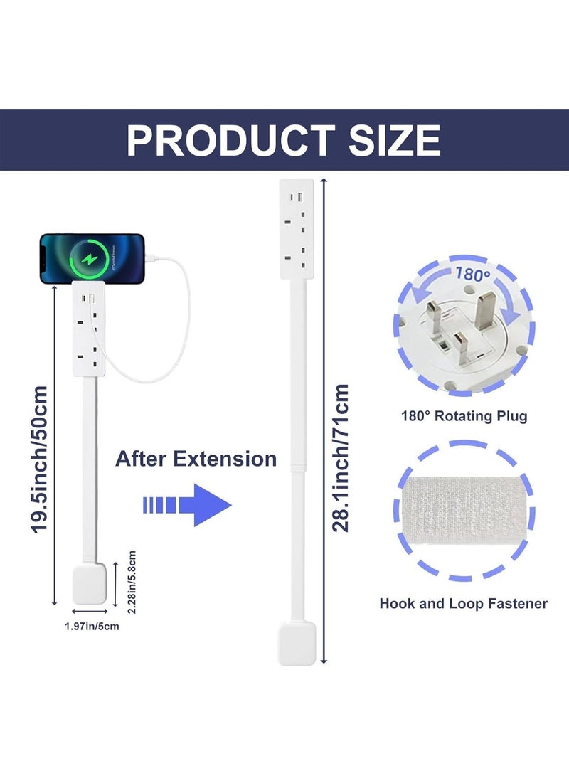 Neox توصيلة جدارية مُوسِّع مقبس كهربائي مزود بمنافذ USB (منفذان من نوع )؛ قابس حائطي قابل للدوران بزاوية 180 درجة مع 4 منافذ تيار متردد (AC)، شريط طاقة قابل للتمدد والتعديل بطول يتراوح بين 17.7 و27 بوصة، مُصمَّم للاستخدام خلف الأريكة، والمكتب، والسرير. - Image 5