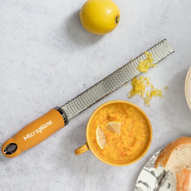 Microplane Microplane Premium Zester Grater in Mustard | Lemon Zester tool, Hard Cheese & Vegetable Grater | For Citrus, Parmesan Cheese, Garlic, Ginger, Nutmeg | Fine Stainless Steel Blade, Made in USA  - Image 5