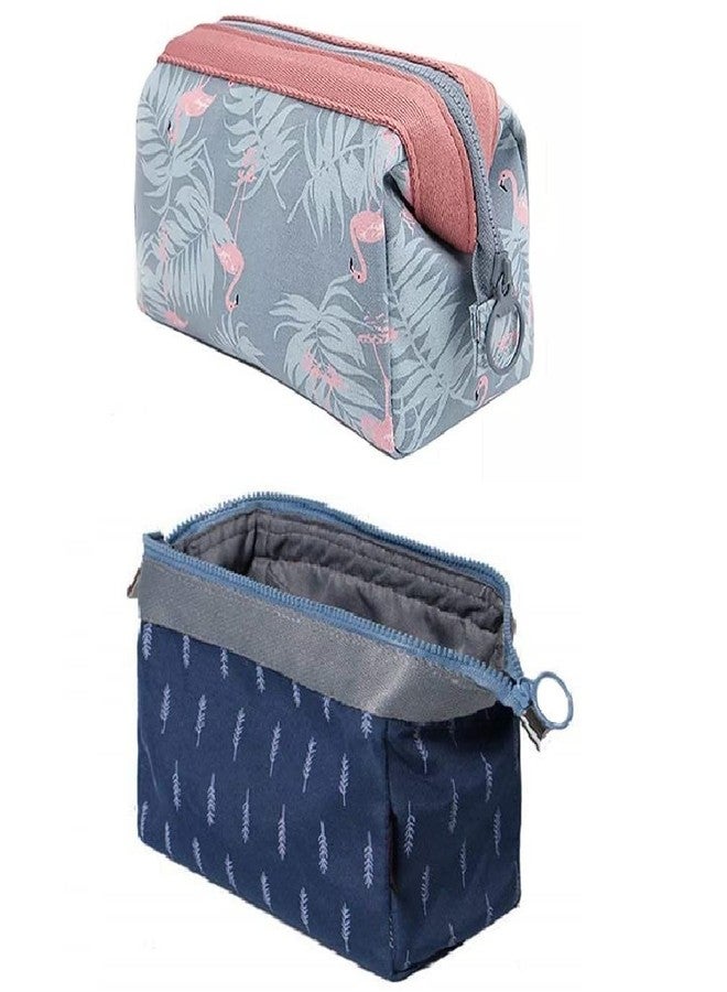 Moxtiza Polyester Cosmetic Bag, Make Up Bag, Water-Resistant Zipper Large Travel Makeup Organizer, Toiletry Pouch for Women, Portable Travel Makeup Bag for Girls(Combo)-Blue and Gray - Image 1