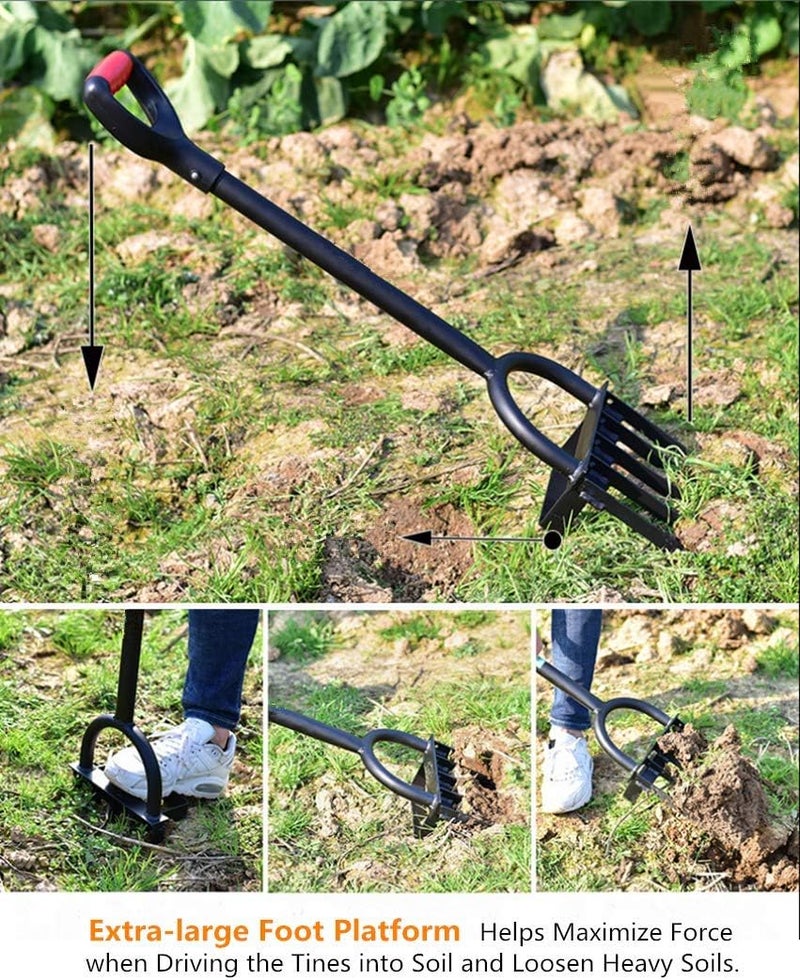 Ymachray 5-Tine Heavy Duty Pitch Fork for Gardening - Long Handled Digging Fork Garden Claw Weeder - Image 2
