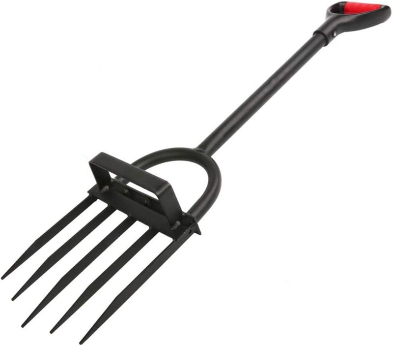 Ymachray 5-Tine Heavy Duty Pitch Fork for Gardening - Long Handled Digging Fork Garden Claw Weeder - Image 1