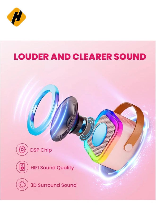 HuHa - Mini Karaoke Machine for Kids Adults,Portable Bluetooth Speaker with 2 Wireless Microphones, MP3 Music Player Gifts Toys for Girls 3-12 Year Old Birthday Family Home Party (Pink 2 Mics) - Image 1