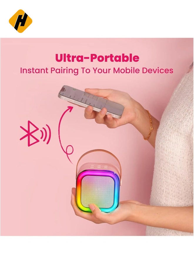 HuHa - Mini Karaoke Machine for Kids Adults,Portable Bluetooth Speaker with 2 Wireless Microphones, MP3 Music Player Gifts Toys for Girls 3-12 Year Old Birthday Family Home Party (Pink 2 Mics) - Image 1