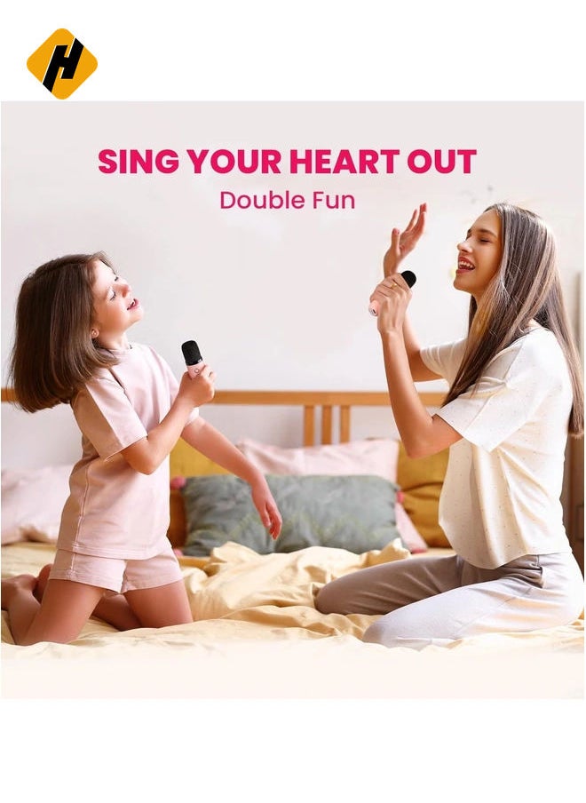 HuHa - Mini Karaoke Machine for Kids Adults,Portable Bluetooth Speaker with 2 Wireless Microphones, MP3 Music Player Gifts Toys for Girls 3-12 Year Old Birthday Family Home Party (Pink 2 Mics) - Image 1